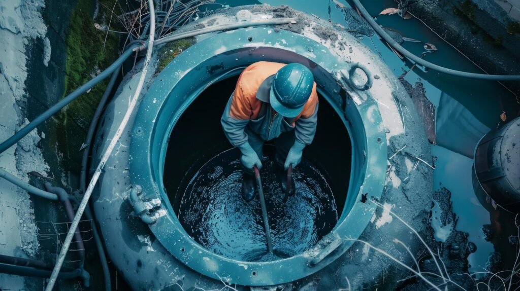 Profissional fazendo limpeza de reservatório de água
